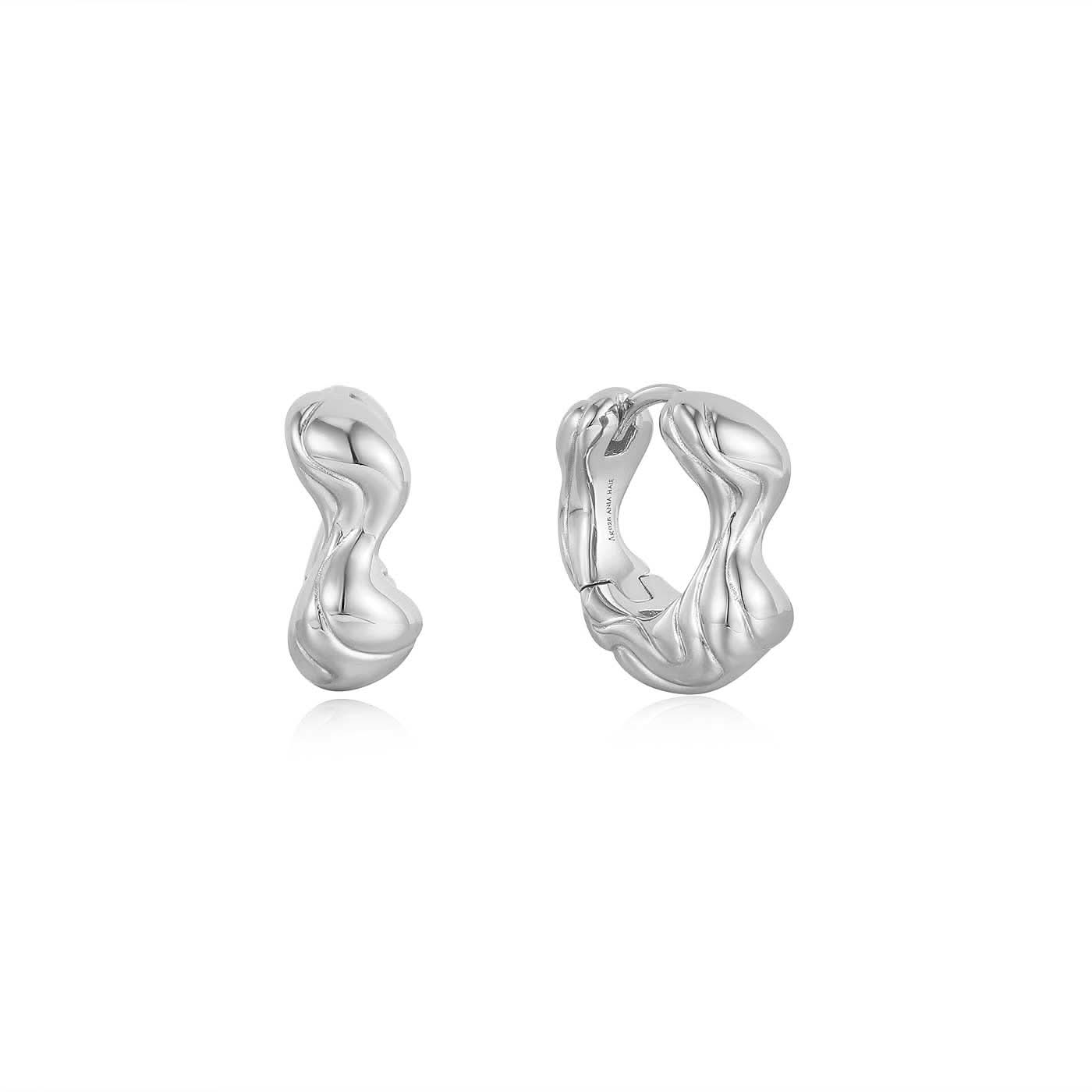 Pendientes de aro anchos de ANIA HAIE con diseño de ondas, plateados