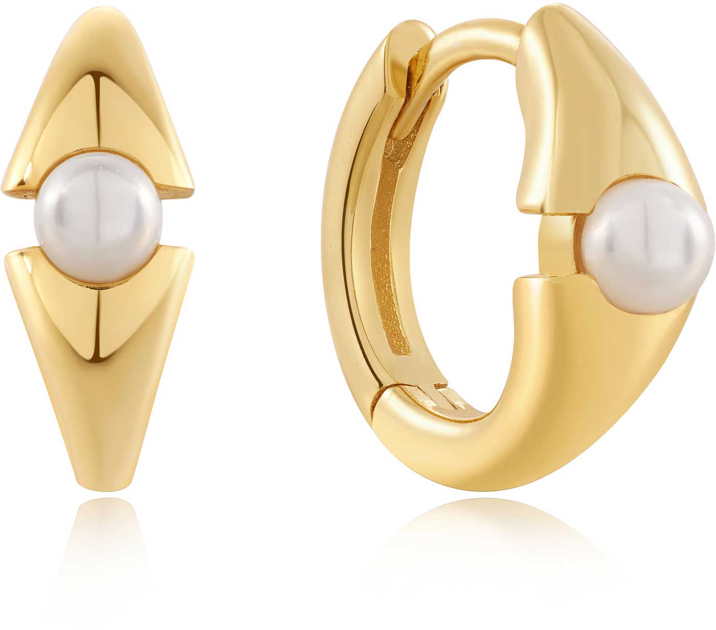 Aro geométrico, dorado con perla blanca