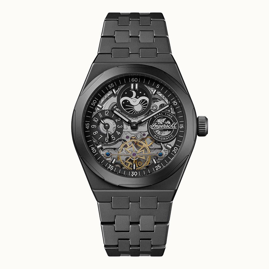 Ingersoll The Broadway I15102 Herrenuhr Schwarz • Keramik-Automatikuhr • Dual Time