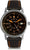 Reloj de piloto unisex: esfera oscura, caja plateada, correa de cuero negra con pespuntes naranjas