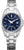 "Reloj de mujer con esfera azul y correa de acero inoxidable plateado, indicador de fecha"