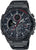 Reloj Casio para hombre con correa de caucho negra, esfera analógica y taquímetro rojo