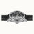 Ingersoll Armbanduhr in Seitenansicht mit Krone, Edelstahlgehäuse, schwarzem Lederarmband