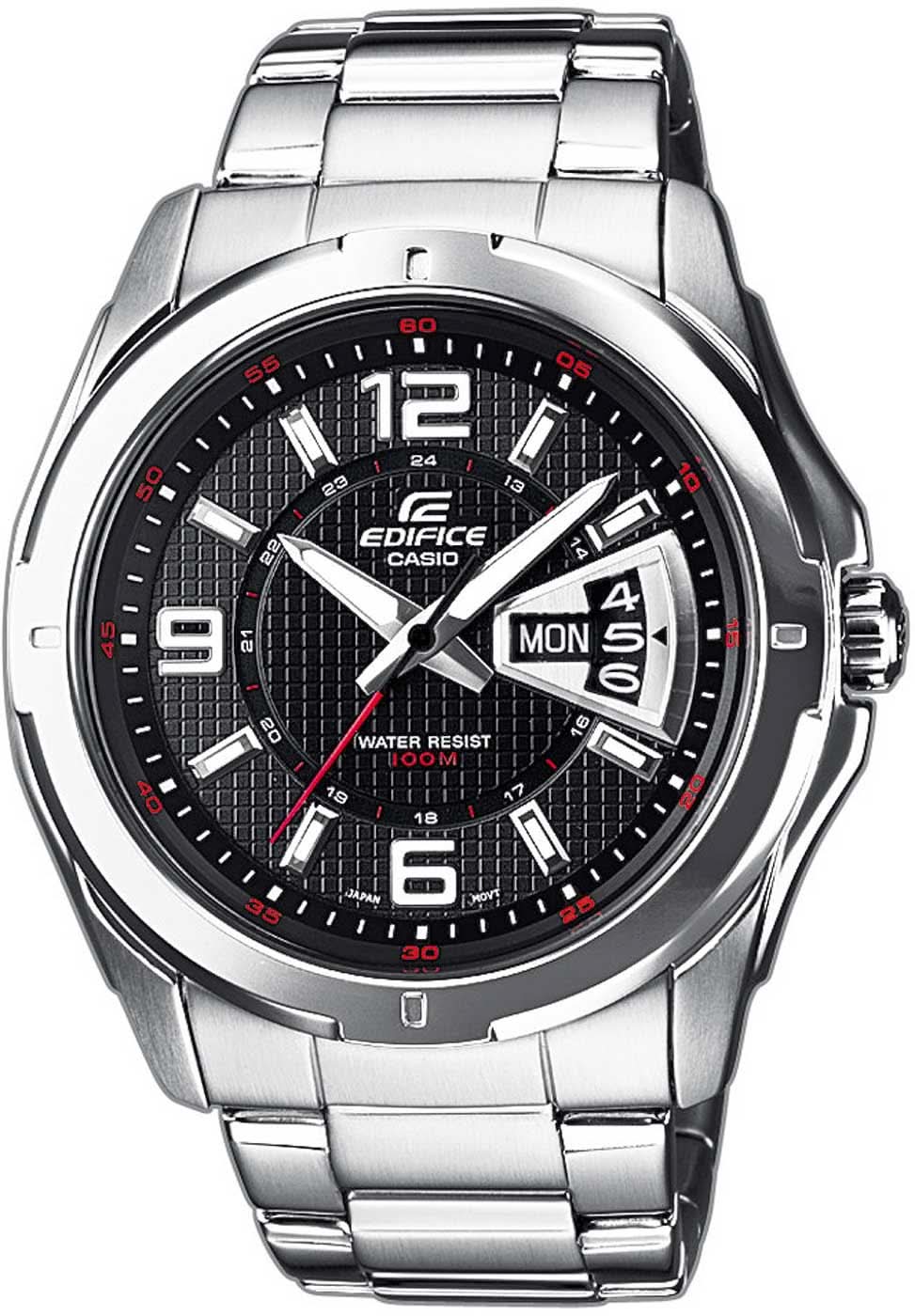 Reloj Casio Edifice para hombre: pulsera de metal plateado, esfera negra, indicador de fecha