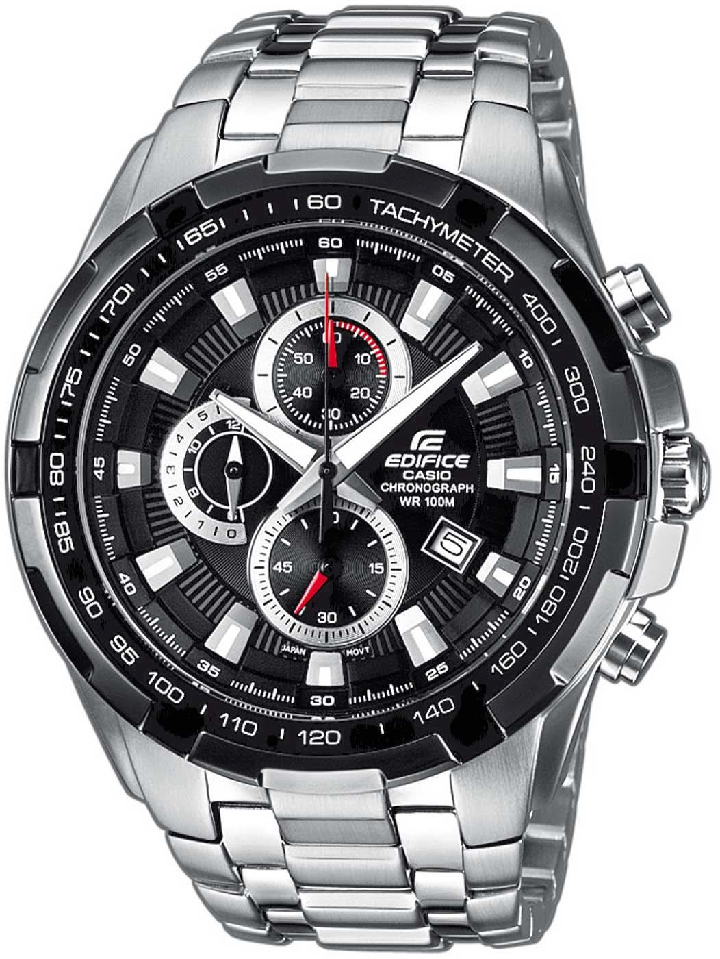 Reloj deportivo para hombre con correa de acero inoxidable, esfera negra, cronógrafo y taquímetro