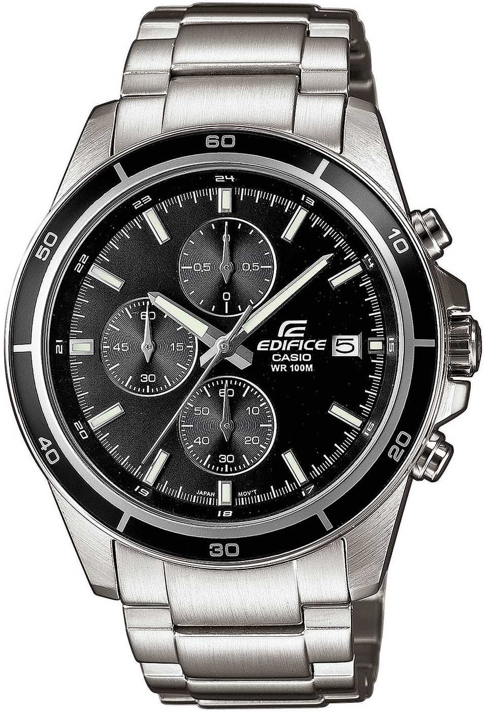 Reloj Casio Edifice para hombre, cronógrafo, correa de acero inoxidable, esfera negra
