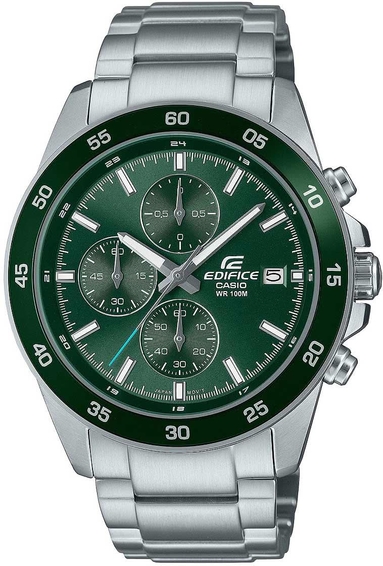 Pulsera de hombre con esfera verde, correa de acero inoxidable y subesferas de cronógrafo de Edifice