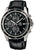 Reloj Casio Edifice para hombre con correa de cuero negra, esfera negra y subesferas de cronógrafo