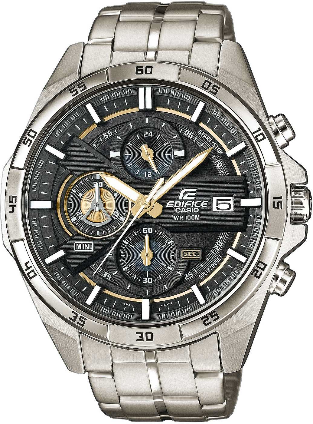 Reloj Casio Edifice para hombre: correa de acero inoxidable, esfera negra, cronógrafo con tres subesferas
