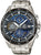 Casio Edifice Reloj para hombre con correa de acero inoxidable, esfera redonda oscura y subesferas de cronógrafo azules