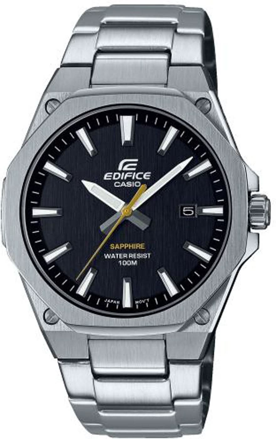 Reloj de hombre con correa de acero inoxidable, esfera oscura y ventana de fecha a las 5 en punto