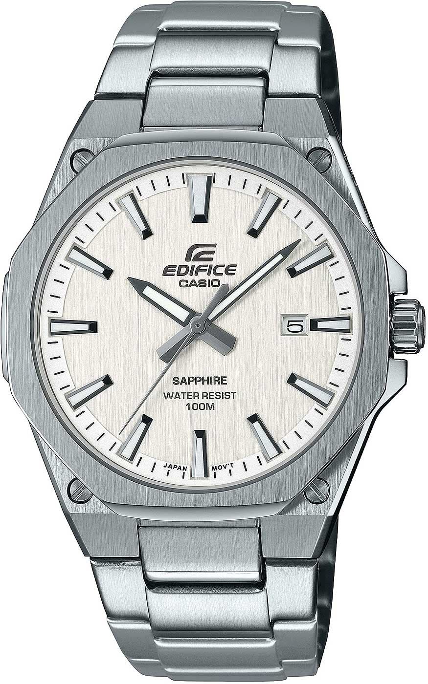 Reloj Casio Edifice para hombre con correa de acero inoxidable plateada, esfera analógica y ventana de fecha