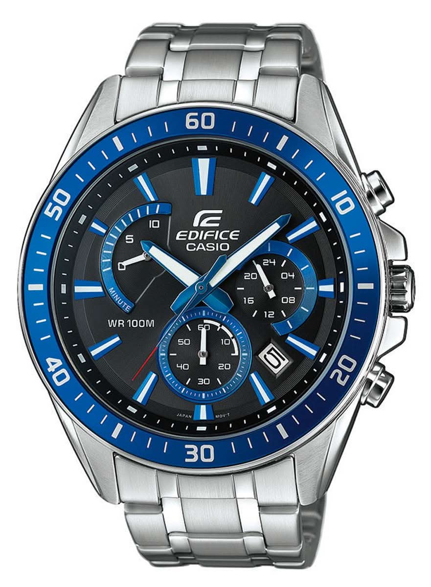 Reloj Casio Edifice para hombre con esfera azul, correa de acero inoxidable y subesferas de cronógrafo
