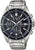 Reloj plateado para hombre con correa de acero inoxidable, esfera oscura y detalles de cronógrafo