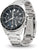 Reloj plateado para hombre con correa de acero inoxidable, vista lateral, esfera oscura