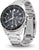 Reloj plateado para hombre con correa de acero inoxidable, esfera oscura frontal en ángulo