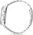 Pulsera de hombre, perfil lateral con corona y pulsadores, brazalete de eslabones de acero inoxidable.