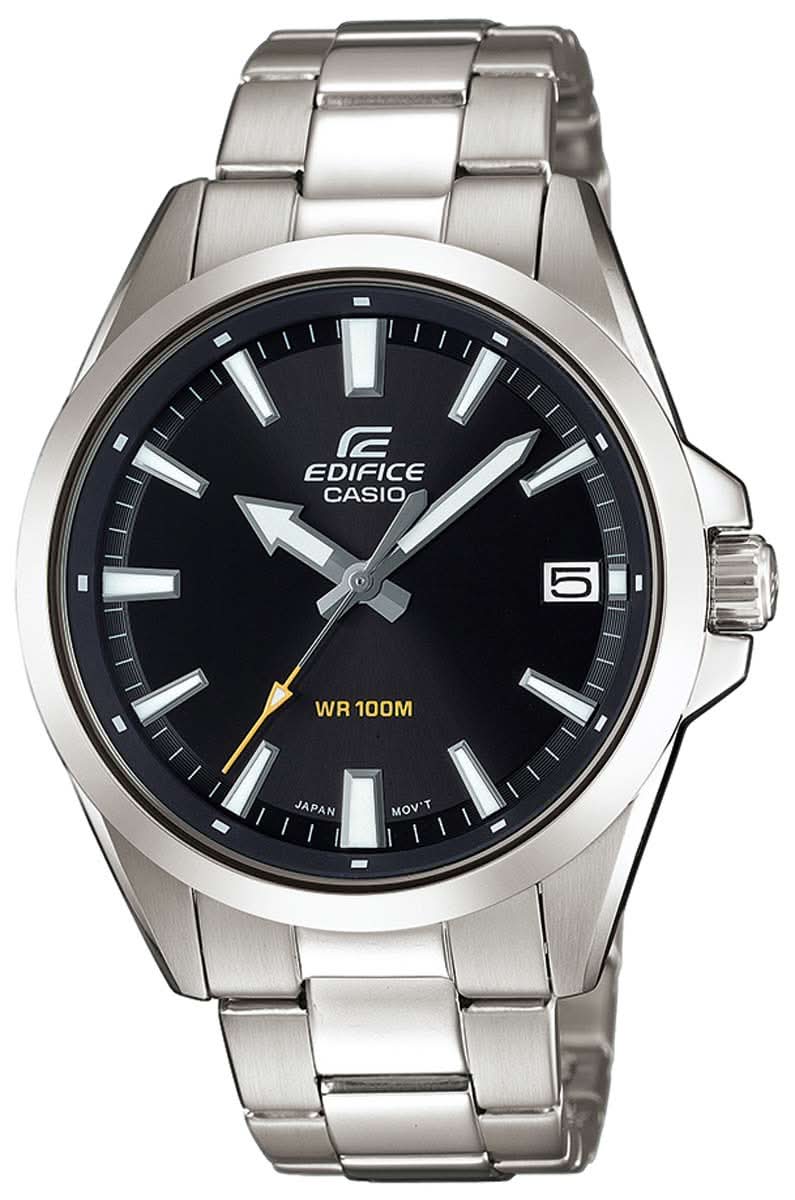 Reloj Casio Edifice para hombre con correa de acero inoxidable plateado y esfera oscura, WR100M
