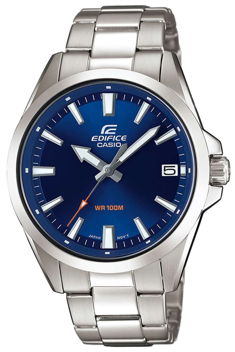 Reloj Casio Edifice para hombre con esfera azul, brazalete de acero inoxidable plateado y caja redonda