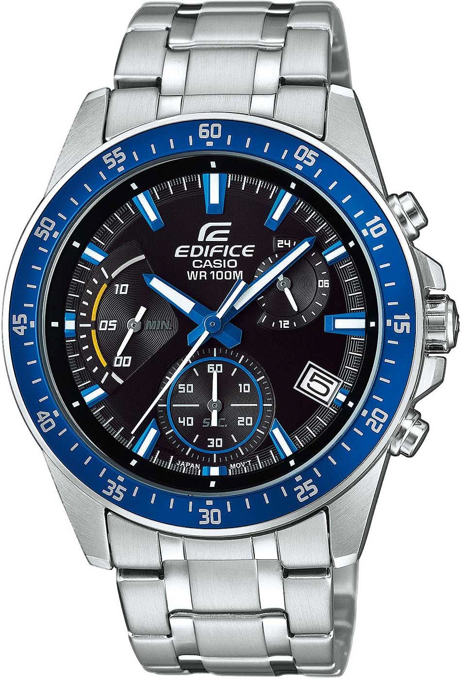 Reloj para hombre con correa de acero inoxidable, bisel azul y esfera negra