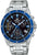 Reloj de hombre con correa de acero inoxidable, bisel azul y esfera negra con subesferas