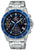 Reloj de hombre con correa de acero inoxidable, esfera negra y bisel azul