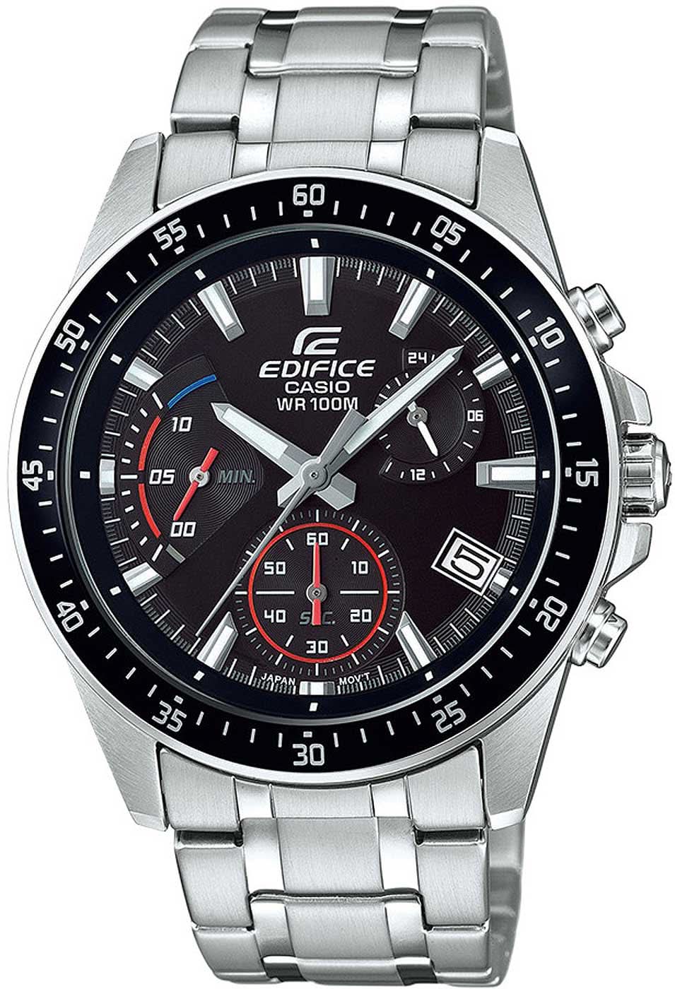 Reloj Casio EDIFICE para hombre con esfera negra y correa de acero inoxidable, cronógrafo