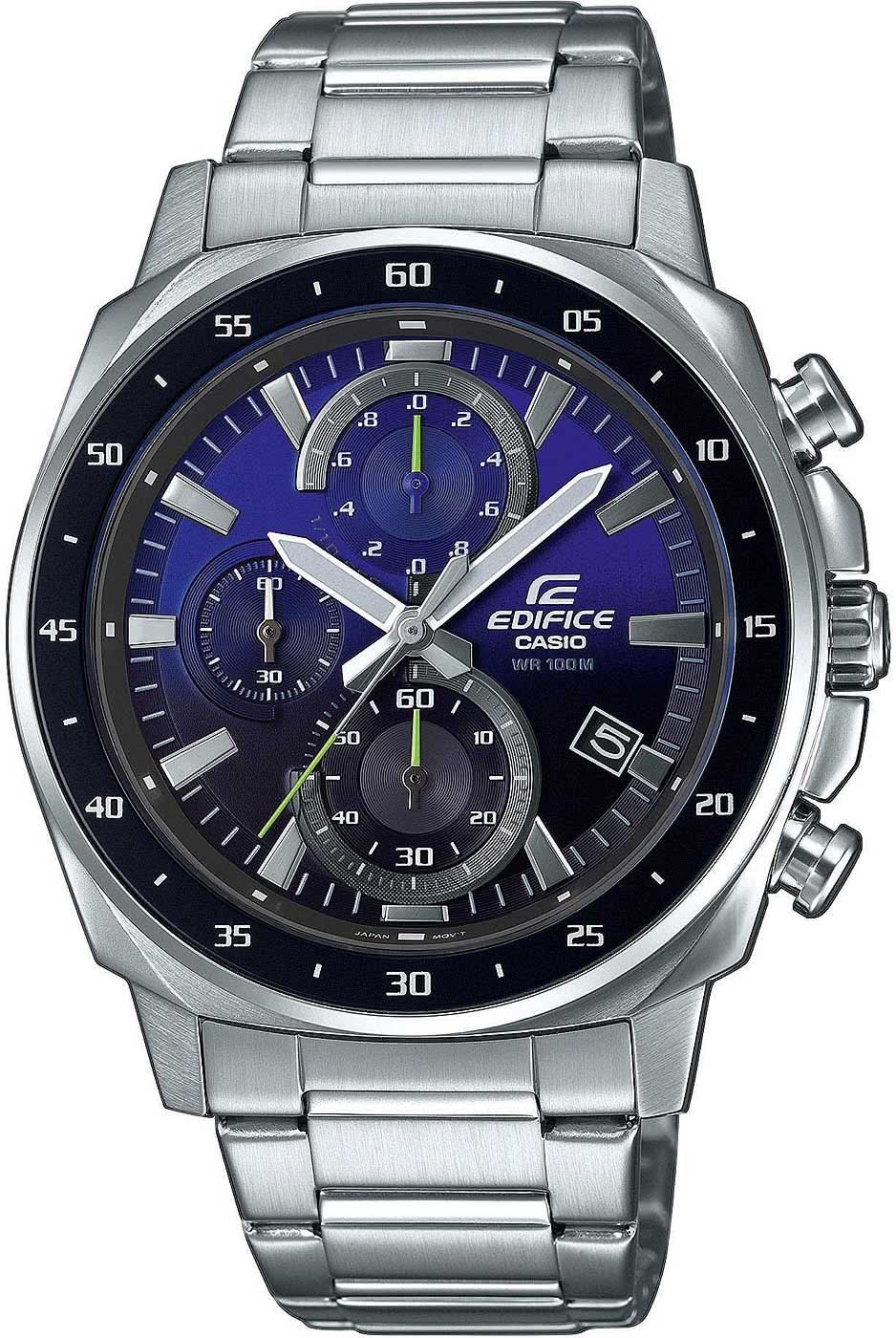 Reloj Casio Edifice para hombre con esfera azul, correa de acero inoxidable y aspecto de cronógrafo