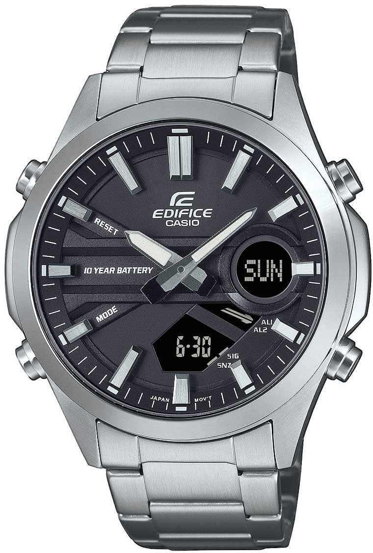 Reloj Casio Edifice para hombre con correa de acero inoxidable, esfera negra y pantalla digital