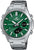 Reloj Edifice para hombre con esfera verde y brazalete de metal plateado, con visualización de fecha