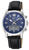 Pulsera de hombre con esfera azul, caja plateada y correa de cuero negra