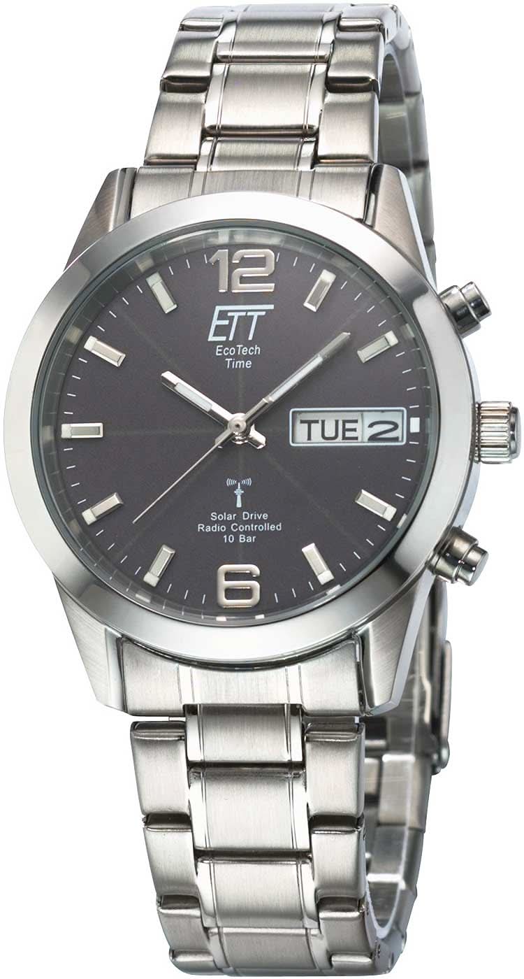 Reloj de hombre de acero inoxidable con esfera oscura, pulsera y manecillas de metal plateado