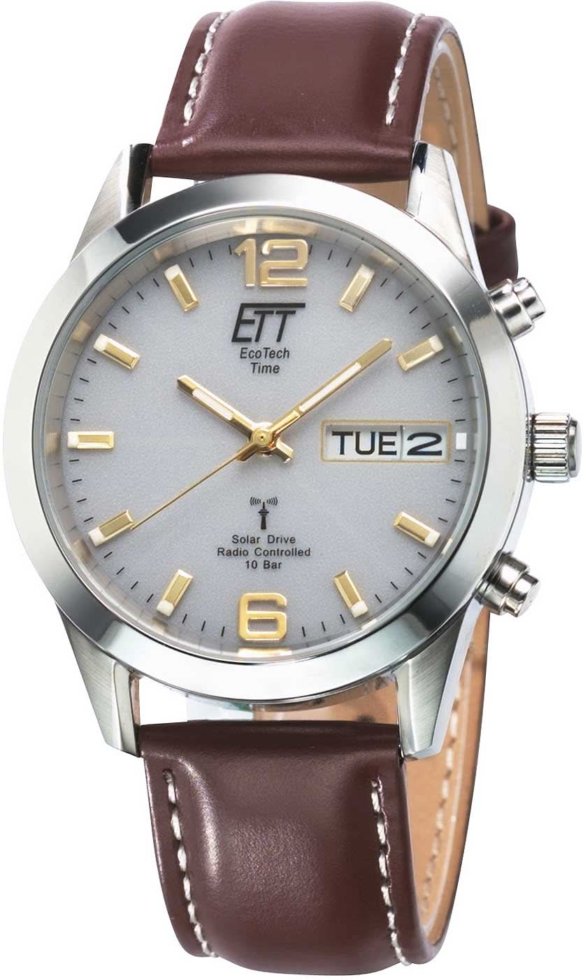 Pulsera de hombre ETT con correa de cuero marrón, caja plateada y esfera analógica