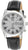 Reloj de hombre: esfera blanca, correa de cuero negra, caja plateada, fecha