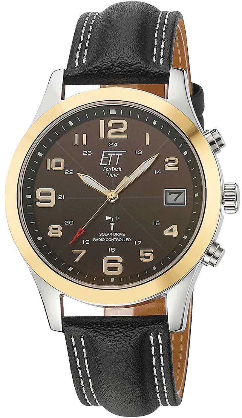 Reloj de hombre con correa de cuero negra y bisel dorado, esfera oscura