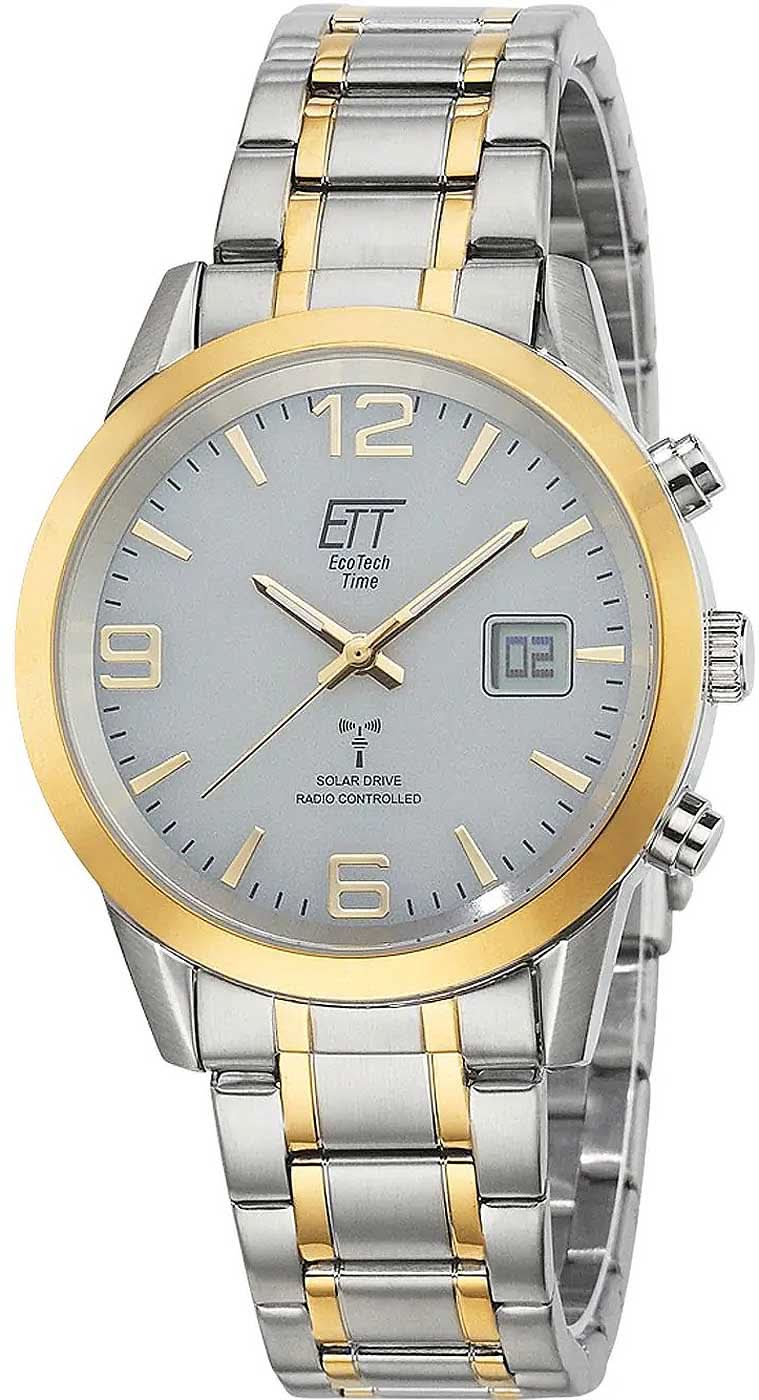 Reloj de hombre con pulsera de metal plateado y dorado, esfera blanca