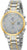 Reloj de hombre con pulsera de metal plateado y dorado, esfera blanca