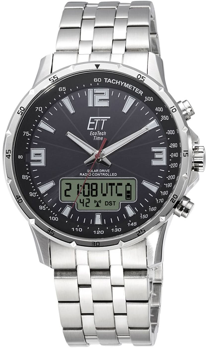 Reloj para hombre con brazalete de acero inoxidable plateado, esfera negra y pantalla digital