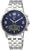 Pulsera de hombre, correa de acero inoxidable plateado, esfera azul con pantalla digital