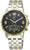 Reloj para hombre con radio solar, esfera negra y brazalete de metal plateado y dorado