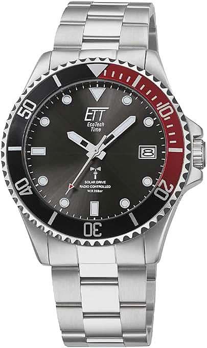 Reloj de hombre con esfera negra, bisel rojo y correa de acero inoxidable