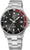 Reloj de hombre con esfera negra, bisel rojo y correa de acero inoxidable
