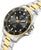 Pulsera de hombre de lado, esfera negra, correa de acero inoxidable con eslabones dorados
