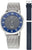 Reloj solar para hombre con correa de malla de acero inoxidable plateado y esfera azul