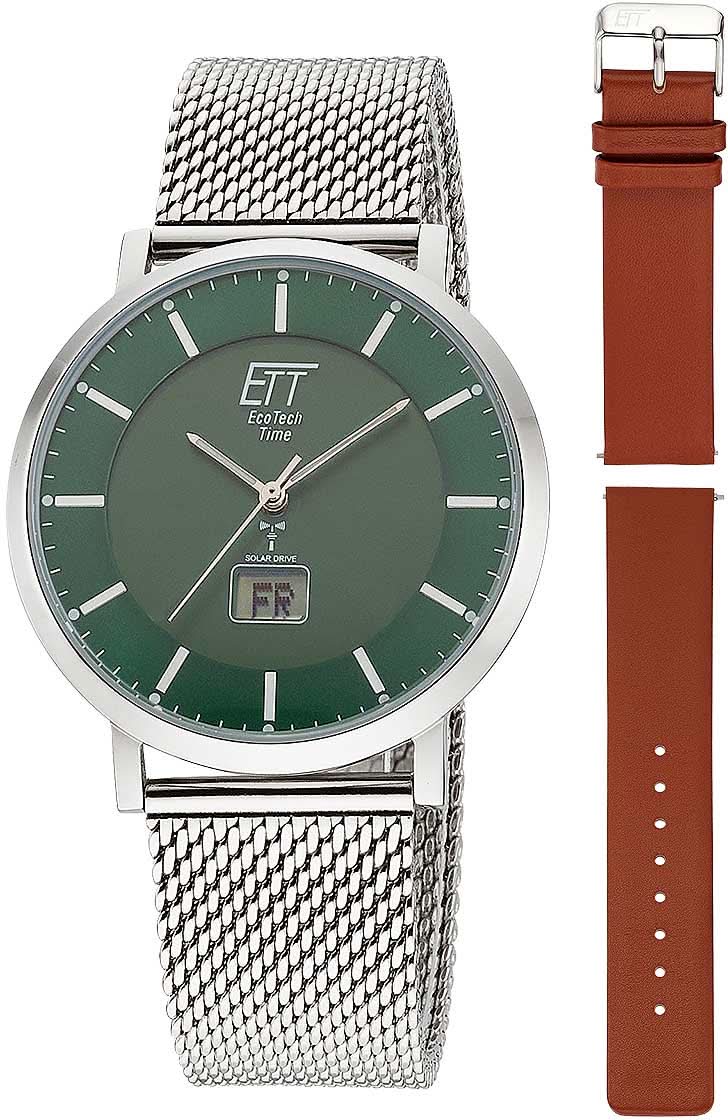 Reloj radiocontrolado con esfera verde y correa de malla metálica plateada