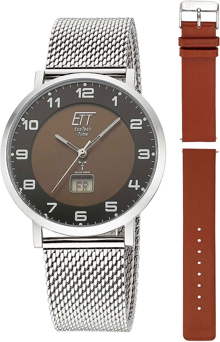 Pulsera de hombre con caja plateada, esfera oscura y correa de malla metálica, pulsera marrón