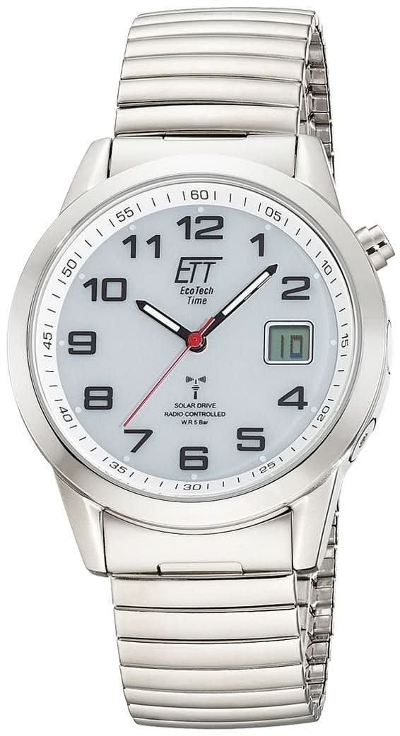Reloj de hombre de acero inoxidable con esfera blanca y correa de metal, manecillas y ventana de fecha