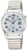 Reloj de hombre de acero inoxidable con esfera blanca y correa de metal, manecillas y ventana de fecha