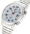 Reloj de hombre de acero inoxidable, vista en ángulo de esfera blanca con ventana de fecha y corona