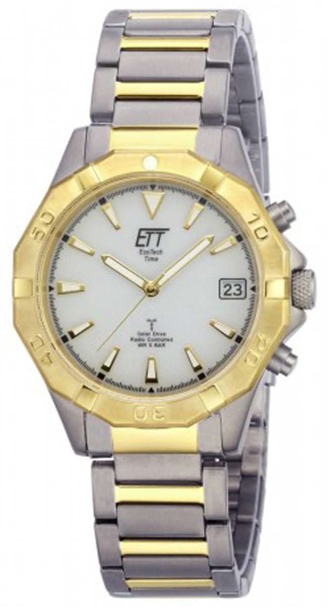 Reloj de pulsera bicolor para hombre con esfera blanca, detalles dorados y correa de acero inoxidable